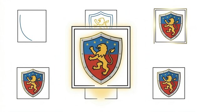 Heraldic Lion Crest Design, Shield Emblem, Royal Emblem, Coat of Arms, Emblematic Family Icon
