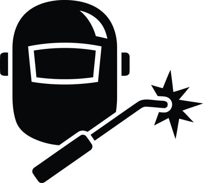 Welding helmet mask and torch with spark industrial work icon