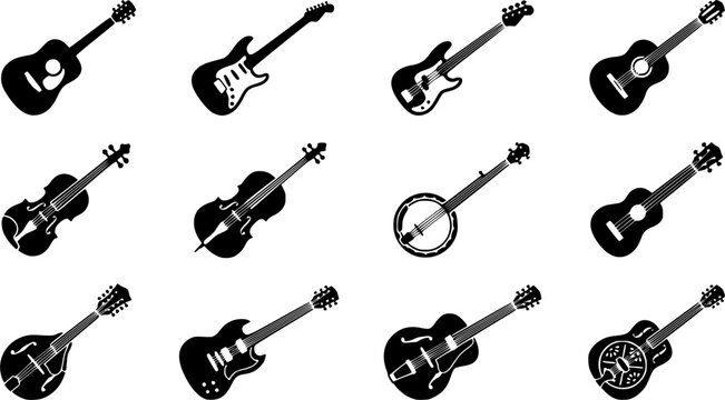 Guitar Silhouette Icons &ndash; String Instrument Music Vector Bundle