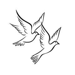 Obraz premium Minimalist line art illustration of two doves flying together as a symbol of peace