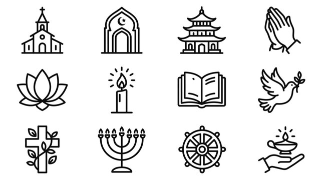 Diverse Religious Symbols and Icons Collection: Faith, Spirituality, Worship