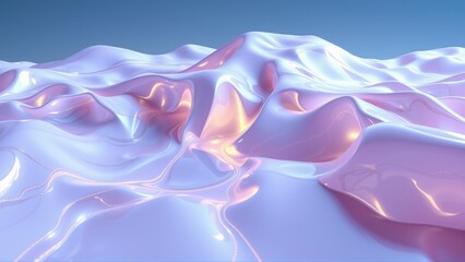 Fototapeta premium Abstract landscape. Flowing shapes, soft colors, smooth surface. Light reflects, creating dreamy visuals. Minimalist design, calming aesthetic.