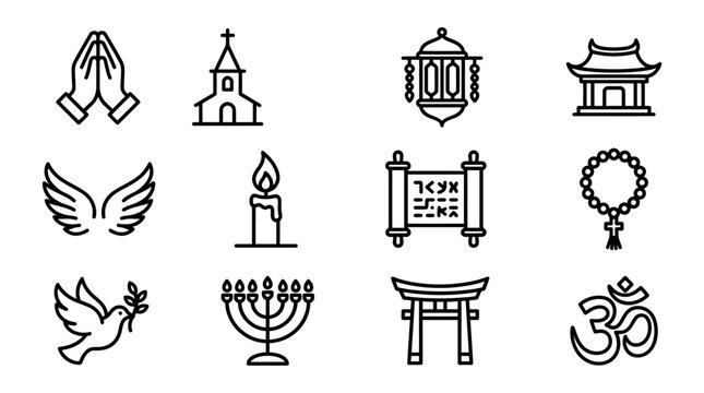 Diverse Religious Symbols Icons Set - Faith and Spirituality Collection