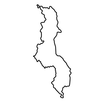 Malawi black outline map isolated on a transparent background 
