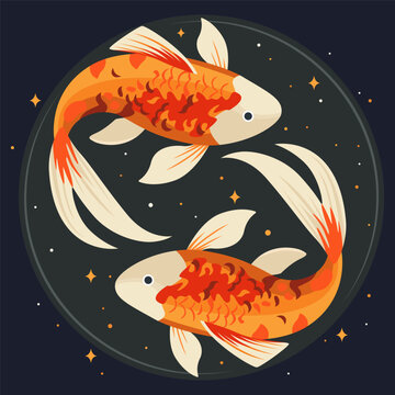 Pisces zodiac sign, colorful illustration