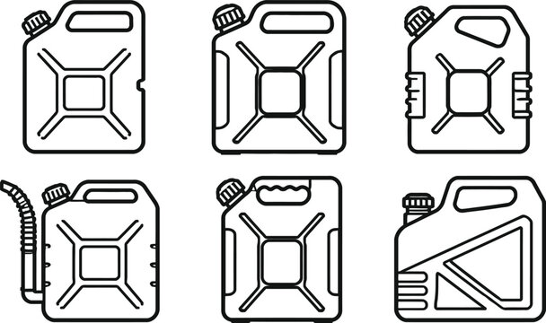 Various styles of jerry cans with different caps and spouts design