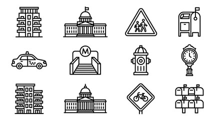 City Icons: Buildings, Taxi, Subway, Mailbox, Street Signs, Hydrant, Clock © Musani