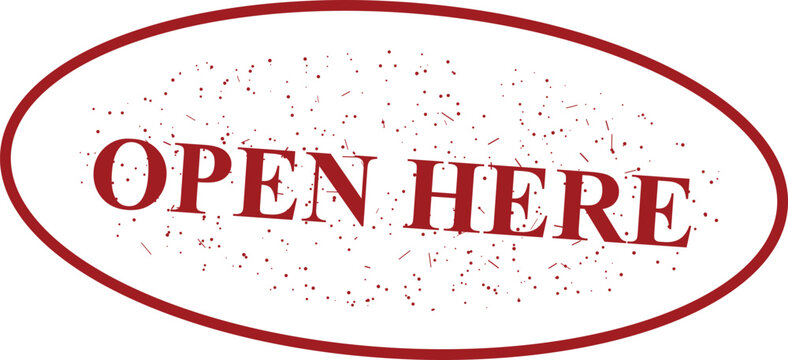 Open here signage label design with professional typography and graphics