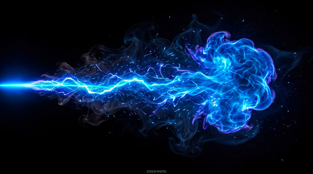 Plasma energy stream shooting through cosmic space with vibrant blue electric lightning effects