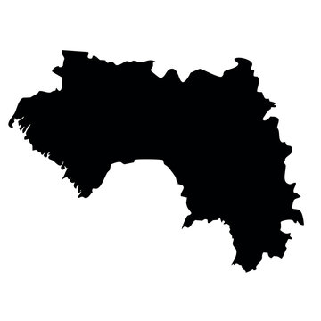 black silhouette map of Guinea isolated on a transparent background 