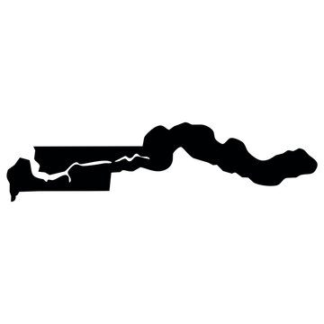 black silhouette map of Gambia isolated on a transparent background 