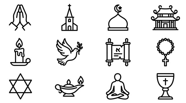 Diverse Religious Symbols Collection: Faith, Spirituality, Worship Icons