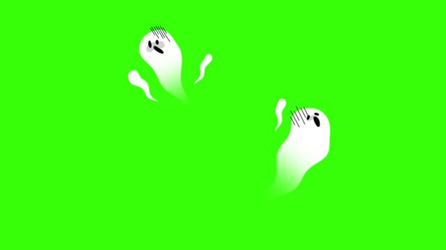 Cute Floating Ghosts Souls Cartoon Animation Green Screen