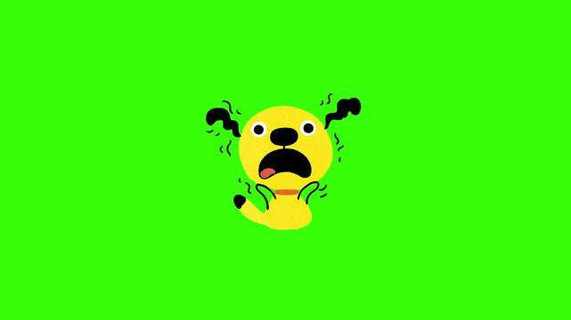 Funny yellow dog character screaming in shock with open mouth on green screen. Ideal funny reaction graphic for video editing