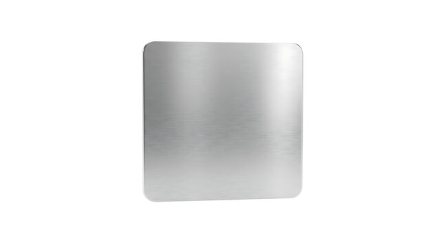 Blank brushed metal square plate isolated on transparent background for industrial signage use