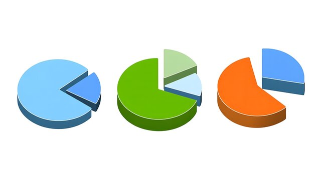 Three colorful 3d pie charts for business