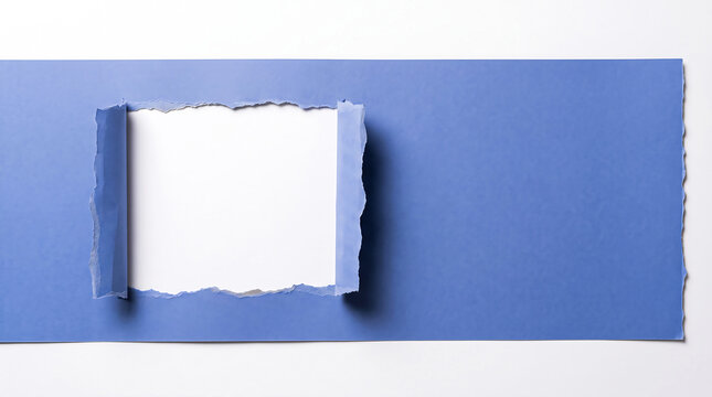 Blue paper sheet ripped in center exposing blank space for your design.