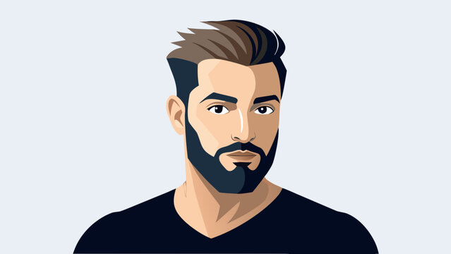 Handsome man with an undercut hairstyle and beard studio portrait, simple dark background. vector
