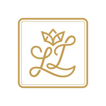 Elegant gold LL monogram logo with crown in frame.