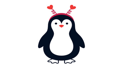 Fototapeta premium Cute penguin character wearing heart headband vector illustration for Valentines Day greeting cards romantic prints or kids nursery design,