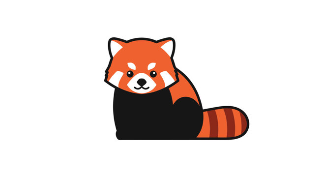 Cute red panda sitting calmly in cartoon style