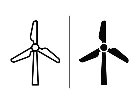 Wind Turbine Renewable Energy Outline and Filled Vector Icon Set Isolated on White Background