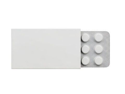 White medicine box with a blister pack of pills isolated on a white background isolated on transparent background