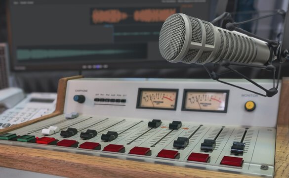Professional microphone and sound mixer in studio