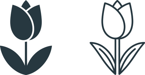 Mother's Day tulip flower icons featuring elegant floral symbols for greeting cards, gift ideas, celebrations, and seasonal vector designs. © Komola
