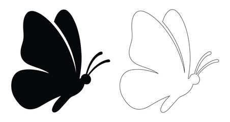 Butterfly Side View Silhouette and Outline Vector Graphic, Flying Butterfly Insect Illustration, Monarch Butterfly Side Profile Artwork © Pixelly