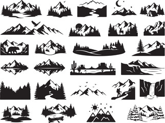 Obraz premium Mountain Silhouette Collection with Peaks, Hills and Landscape Elements