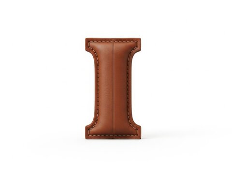 Letter I made of luxury brown stitched leather texture object