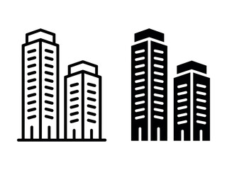 Obraz premium City buildings skyline architecture icon in outline and solid silhouette style. Vector illustration. 