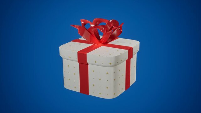 Gift box with red ribbon on blue background. 3d rendering