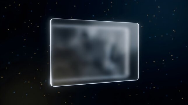 Transparent digital display screen floating in space with blurred content and cosmic background filled with stars futuristic technology concept for sci fi and innovation themes