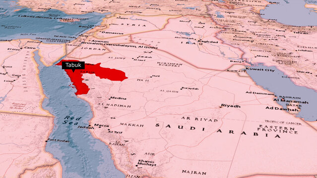 Tabuk province highlighted in red on Middle East political map