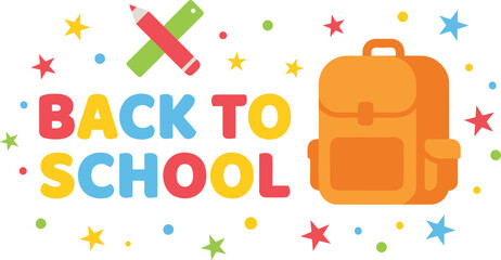 Fototapeta premium Back to school colorful typography banner with backpack and pencil vector illustration