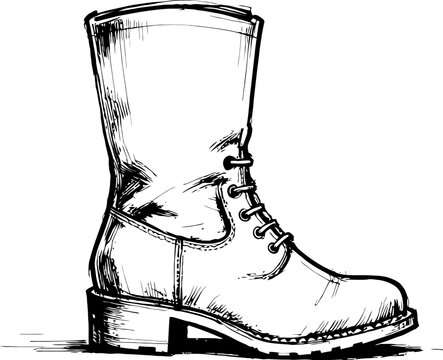detailed black and white sketch of a classic lace up boot with thick sole