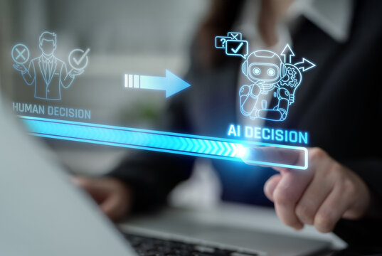 Visual Representation of Decision-Making Process with Human and AI Interaction Illustrating Contrast Between Choices. Liminal.
