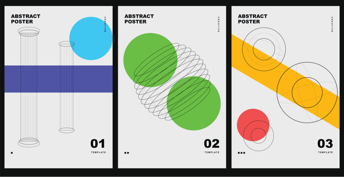 Set of three modern abstract geometric posters with shapes
