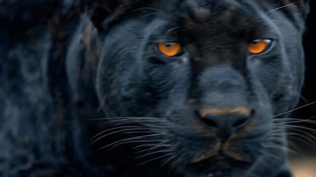 Extreme close-up of black panther eyes and face.