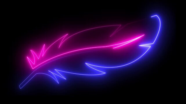 owing neon Feather icon isolated on black background, . 4k video animation