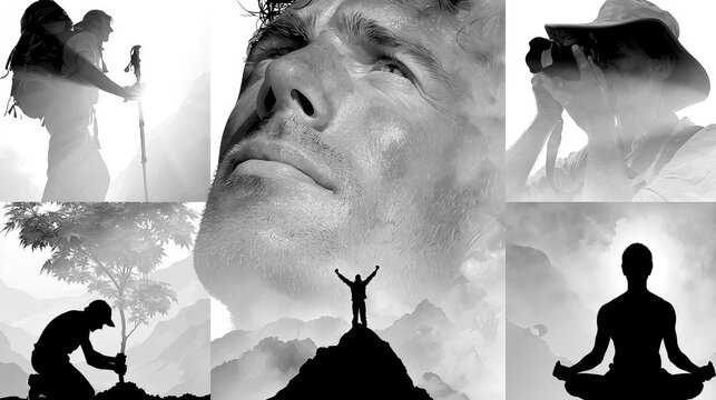 Black and white montage of human moments