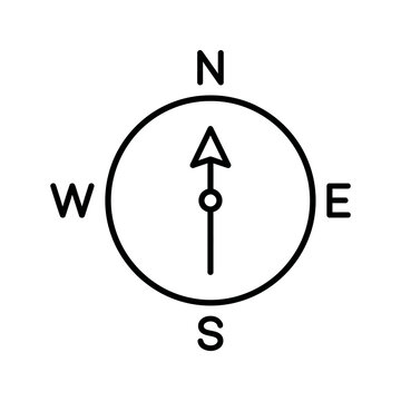Cardinal direction compass navigation icon showing north south west east.
