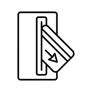 Credit card insertion into reader slot icon for payment processing.