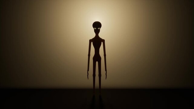 Alien figure silhouette in spotlight. 3d rendering