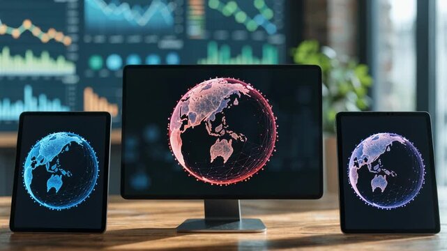 Medium shot of a digital brokerage dashboard showing ESG scores prominently with background charts softly blurred emphasizing sustainable investment metrics.