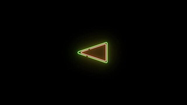 Abstract dual color neon triangle arrow pointer button on black background 4k 25fps