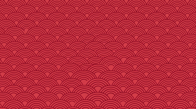 Traditional Japanese Seigaiha wave pattern in red and black geometric design symbolizing harmony balance and cultural elegance used in art textiles and decoration    generative ai