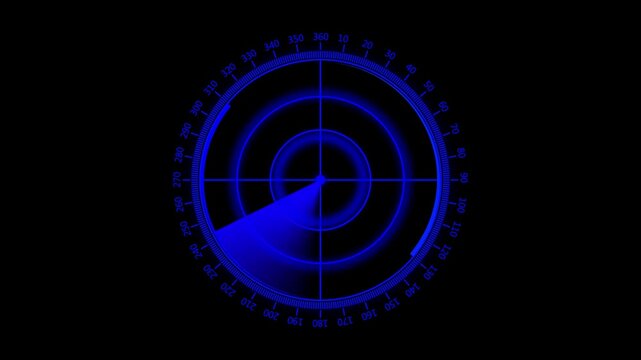 Radar Digital realistic radar with targets on monitor in icon with rotating scan line and circular grid. Futuristic HUD style on dark backgro.